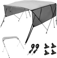 VEVOR 4 Bow Bimini Top Boat Cover, Detachable Mesh Sidewalls, 600D Polyester Canopy with 1" Aluminum Alloy Frame, Includes Storage Boot, 2 Support Poles, 2 Straps, 8'L x 54" H x 91"-96" W, Light Grey $399