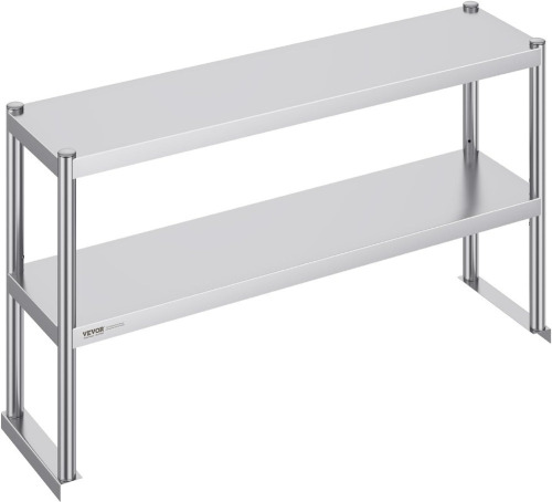 VEVOR Double Overshelf, Double Tier Stainless Steel Overshelf, 12 x 48 x 24 Inch Double Deck Overshelf, Height Adjustable Overshelf Prep Work Table for Kitchen, Restaurant and Workshop New In Box $199