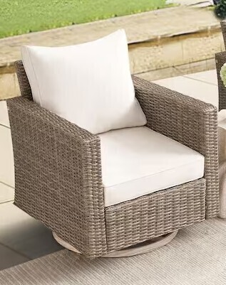 Summax Wicker Swivel Outdoor Rocking Chair with Beige Cushions New in Box $499