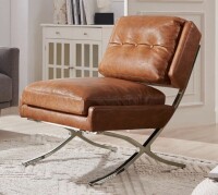 Wade Logan Charliee 26.38'' W Tufted Faux Leather Upholstered Accent Slipper Chair in Cognac New in Box $499