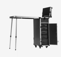VEVOR Professional Makeup Train Case Aluminum Cosmetic Case, Workbench With Supporting Legs, Rolling Makeup Case Extra Large Trolley Makeup Travel Organizer, with 360&deg; Swivel Wheels, Black New in Box $499