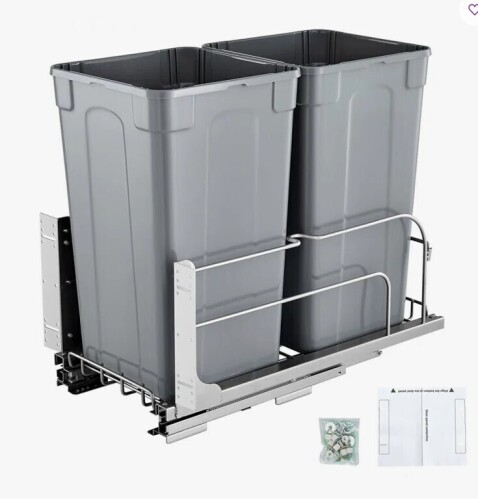 Vevor Double Pullout Waste Container Kitchen Trash Can with Soft Close Grey 27QTx2 New Shelf Pull $299