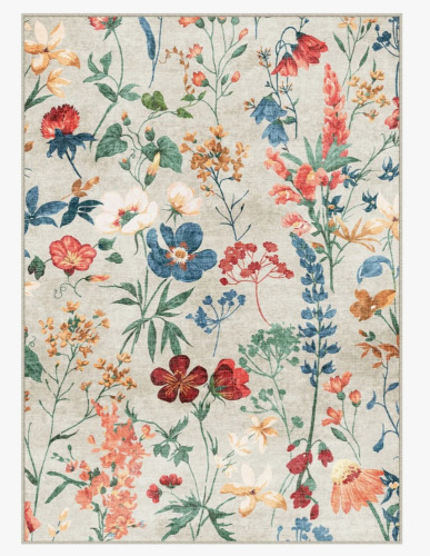 Bungalow Rose 6' x 9' Cherry Machine Washable Floral Area Rug With Non-Slip Backing $299