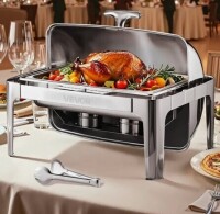 VEVOR Roll Top Chafing Dish Buffet Complete Set, 9Qt Stainless Steel Chafer with Full Size Pan, Rectangle Catering Warmer Server with Lid Water Pan Folding Stand Fuel Holder Meal Clip, Silver New In Box $299