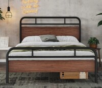Steelside Milligan Queen Metal Platform Bed Frame with Wood Headboard and Footboard New in Box $799