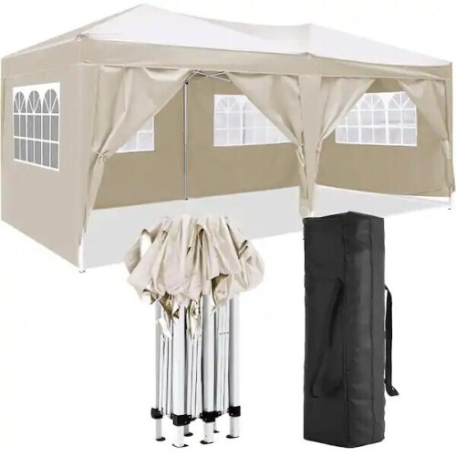 Linn Homelife 10'x20' EZ Pop Up Canopy Outdoor Portable Party Folding Tent with 6 Removable Sidewalls + Carry Bag + 4pcs Weight Bag, Beige $499