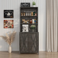 Ophelia & Co. 67" Tall Farmhouse Bar Cabinet, with Wine Rack, X Cross-Brace Doors for Coffee Station & Kitchen Storage, Charcoal Grey, New in Box $299
