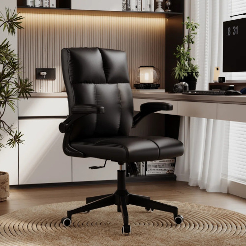 Latitude Run Mid-Back PU Leather Executive Office Chair, With Ergonomic Cloud-Like Back Support, 360&deg;Swivel Free, Flip-Up Armrests & Height Adjustment, With Silent Rolling Swivel PU Wheel, Black, New in Box $299