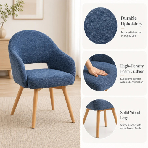 Corrigan Studio Upholstered Dining Chair with Curved Back and Beech Wood Legs, Navy $399