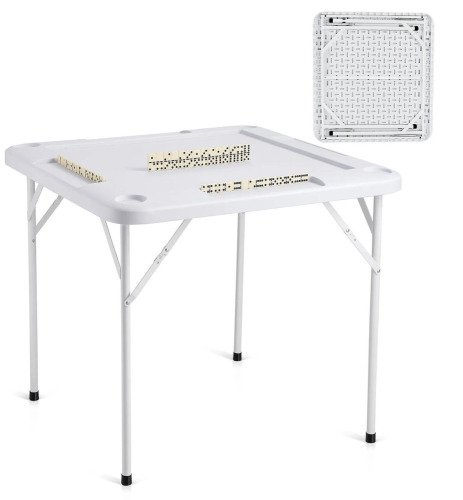 VEVOR Mahjong Table, Square 4 Player Folding Card Table with 4 Cup Holders & 4 Chip Trays, Portable Domino Game Table with 1 Set of Dominoes for Mahjong Poker Puzzles, 35.4 x 35.4-inch, White New In Box $199