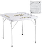 VEVOR Mahjong Table, Square 4 Player Folding Card Table with 4 Cup Holders & 4 Chip Trays, Portable Domino Game Table with 1 Set of Dominoes for Mahjong Poker Puzzles, 35.4 x 35.4-inch, White New In Box $199