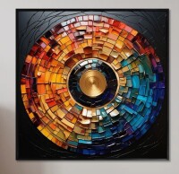 Winston Porter Colorful Vinyl Record Vinyl Mosaic II - Vinyl Records Framed Prints, 36" x 36" New Shelf Pull $199