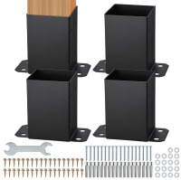 VEVOR 4x4 Post Base 4 Pcs, Inner Size 3.6"x3.6" Post Base Brackets, Heavy Duty Powder-Coated Post Anchor Matte Black Wood Post Brackets for Pavilion Deck Railing Support Deck Base Plate New In Box $89