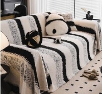 Gracie Oaks Brushed Cotton Sofa Slipcover With Non-Slip Back, 0.4" H x 134"W x 71"D $99