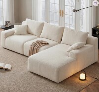 Latitude Run Boneless 97" L L-Shaped Boneless Sofa with Chaise Lounge, Tool-Free Setup, Modular Sectional Couch with Ottoman & Pillow for Living Room, Bedroom, Upholstered Corduroy/Checkered Couch $999