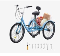 VEVOR Adult Tricycles Bike, 7 Speed Adult Trikes, 24 Inch Three-Wheeled Bicycles, Carbon Steel Cruiser Bike with Basket and Adjustable Seat, Picnic Shopping Tricycles for Seniors, Women, Men (Blue) New in Box $599
