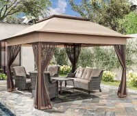 Joyside 11 ft. x 11 ft. Beige Steel Pop-Up Gazebo with Mosquito Netting New $499