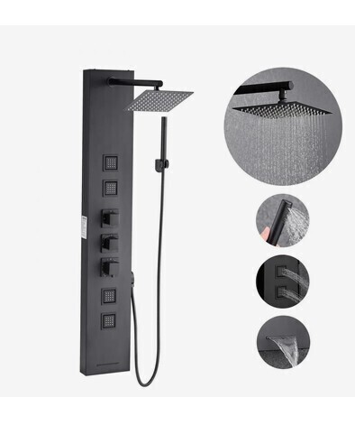 VEVOR Shower Panel Tower System with Rainfall Shower Head, 49 in Brushed Stainless Steel Shower Column, 4-Function Faucet, Wall-Mount Rain Massage System, with 4 Body Jets, Handheld, and Tub Spout New in Box $399