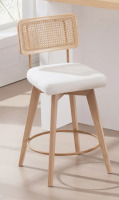 Bay Isle Home&trade; Uniondale Modern Coastal Swivel Teddy Boucl&eacute; Upholstered 26.2'' Counter Stool with Rattan Cane Back and Solid Wood Frame New In Box $399