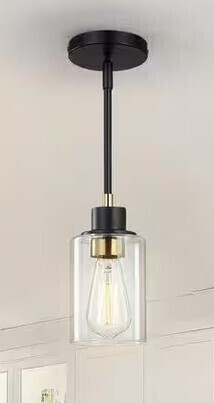 Pasentel Modern 1-Light Black and Gold Pendant Light for Kitchen Island, Industrial Chandelier with Clear Glass Shade New In Box $199