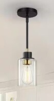 Pasentel Modern 1-Light Black and Gold Pendant Light for Kitchen Island, Industrial Chandelier with Clear Glass Shade New In Box $199