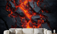 Red Barrel Studio&reg; Peel and Stick Wallpaper Lava Flow Cracking Black Volcanic Rocks Wall Murals 69"H x 96"W Removable PVC Wall Paper Self-Adhesive Wall Decor for Boys Men Bedroom Living Room Home Office / Red Barrel Studio&reg; Peel and Stick Wallpaper 144" W