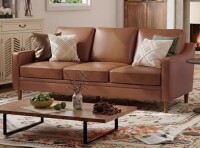 Ebern Designs Barton 80.31'' Faux Leather Square Arm Sofa in Brown New in Box $899