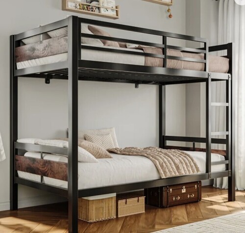 Latitude Run Bunk Bed Twin Over Twin, Heavy Duty Metal Bed With Ladder And Full-length Guardrail, Under-bed Storage Space, No Box Spring Needed, Noise Free,rustic Brown New in Box $499