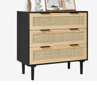 VEVOR 3 Drawer Rattan Dresser, Natural Rattan Closet Dresser with 3 Drawers, Modern Wood Chest Clothing Organizer & Storage Boho Dresser with Sturdy Handles & Legs, New in Box $399