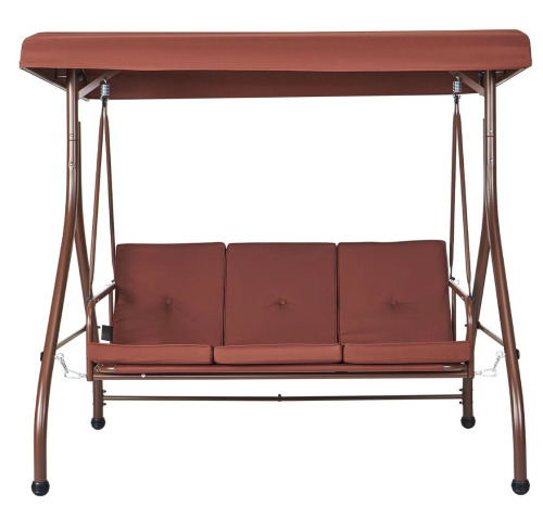 VEVOR 3-Seat Patio Swing Chair, Converting Canopy Swing, Outdoor Patio Porch with Adjustable Canopy, Removable Thick Cushion and Alloy Steel Frame, for Balcony, Backyard, Poolside, Brown New In Box $599
