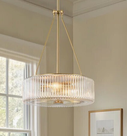 Mercer41 3 - Light Glam Drum Shaped Ribbed Glass Pendant New In Box $399