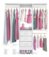 Aheaplus - 4FT Small Closet System with 3 Fabric Drawers, 48'' Wall Mounted Closet Organizer with 3 Shelf Towers for Small Space - White New Open Box $299