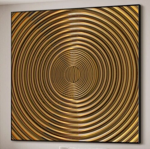 SIGNLEADER Golden Spiral Optical Illusion Mesmerizing Metallic Circles Extra Large Framed Wall Art Print Decor (Frame Assembly Required), 72" x 72" New In Box $399
