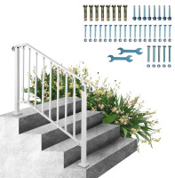 VEVOR Fit 3 or 4 Steps Outdoor Stair Railing, Handrails for Outdoor Steps, Picket#3 Wrought Iron Handrail, Flexible Porch Railing, White Transitional Handrails for Concrete Steps or Wooden Stairs New Open Box $299