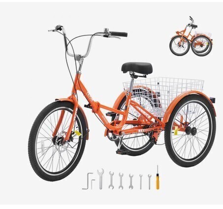 VEVOR Folding Adult Tricycle, 24-Inch Adult Folding Trikes, Lightweight Aluminum Alloy 3 Wheel Cruiser Bike with Large Rear Basket, Shopping Picnic Foldable Tricycles for Adults, Women, Men, Seniors New in Box $599