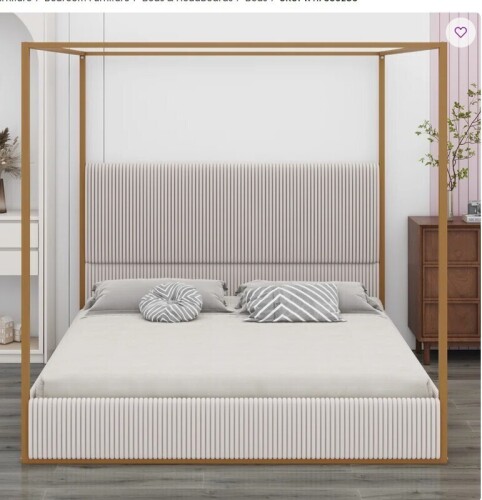 Mercer41 Modern Luxury Metal Canopy Bed in beige King Size New in Box $699