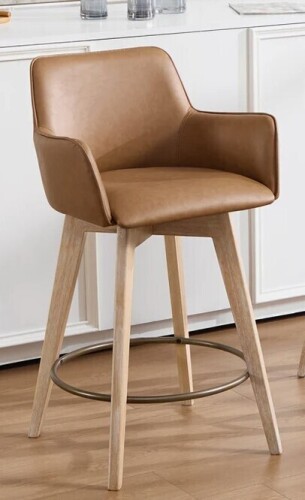 George Oliver Ashwell Mid-Century Modern 26" H Swivel Leather Counter Stool with Wire-Brushed Solid Wood Legs New in BOx $499