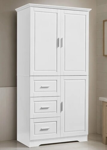 Rebrilliant Tall and Wide Storage Cabinet with Doors for Bathroom/Office, Three Drawers in White New in Box $599