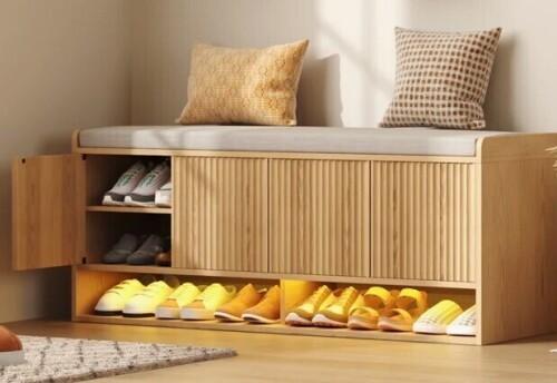Rebrilliant 47.24''w Fluted Entryway Shoe Storage Bench With 4 Doors And Adjustable Shelf New in Box $399
