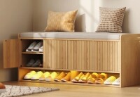 Rebrilliant 47.24''w Fluted Entryway Shoe Storage Bench With 4 Doors And Adjustable Shelf New in Box $399