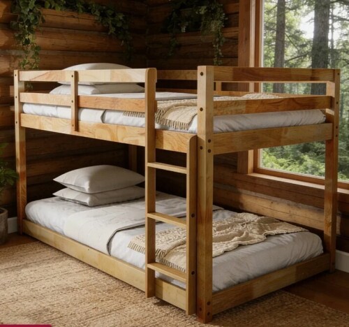 Isabelle & max Twin Over Twin Solid Wood Bunk Beds With Ladder in Natural New in Box $499