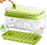 Doonly Ice Cube Tray with Lid and Bin, 64 Pcs Cubes Ice Tray for Freezer Silicone Easy Release Press Button New In Box $59