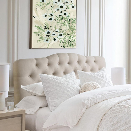 Rosevera Givanna Adjustable Height Headboard with Linen Upholstery and Button Tufting for Bedroom, King, Classic Beige New In Box $399
