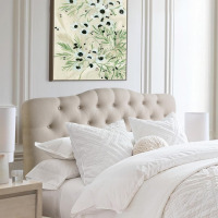 Rosevera Givanna Adjustable Height Headboard with Linen Upholstery and Button Tufting for Bedroom, King, Classic Beige New In Box $399