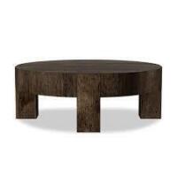 Four Hands Abaso Round Coffee Table 42" - Ebony Rustic Wormwood Oak New $2399