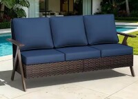 Joyside R-Shaped Armrest 3-Seat Brown Wicker Outdoor Patio Couch with Blue Cushions New in Box $599