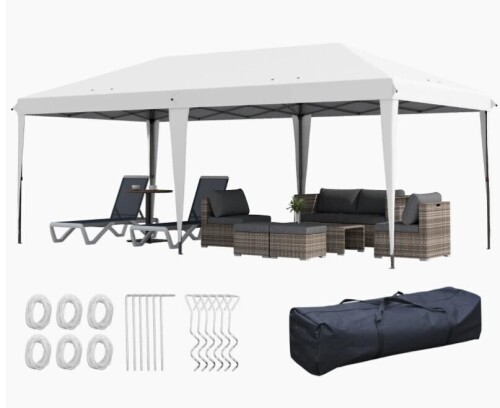 Outsunny 10' x 19.2' Outdoor Gazebo Pop Up Canopy Party Tent with Carrying Bag, White New in Box $399