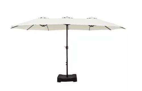 Phi Villa 15 ft. Market Patio Umbrella 2-Side in Ivory White with Base and Sandbags New in Box $299