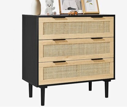 VEVOR 3 Drawer Rattan Dresser, Natural Rattan Closet Dresser with 3 Drawers, Modern Wood Chest Clothing Organizer & Storage Boho Dresser with Sturdy Handles & Legs, New in Box $399