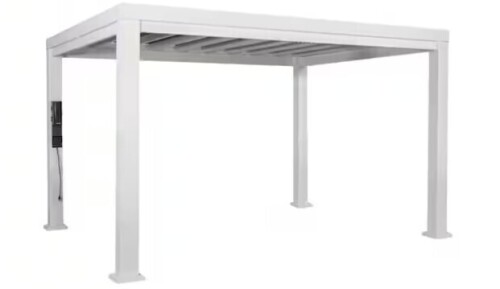 Backyard Discovery Windham 14 ft. x 12 ft. White Powder Coated Galvanized Steel Metal Modern Pergola w/ Sail Shade Soft Canopy and Electric 4 Boxes $1299